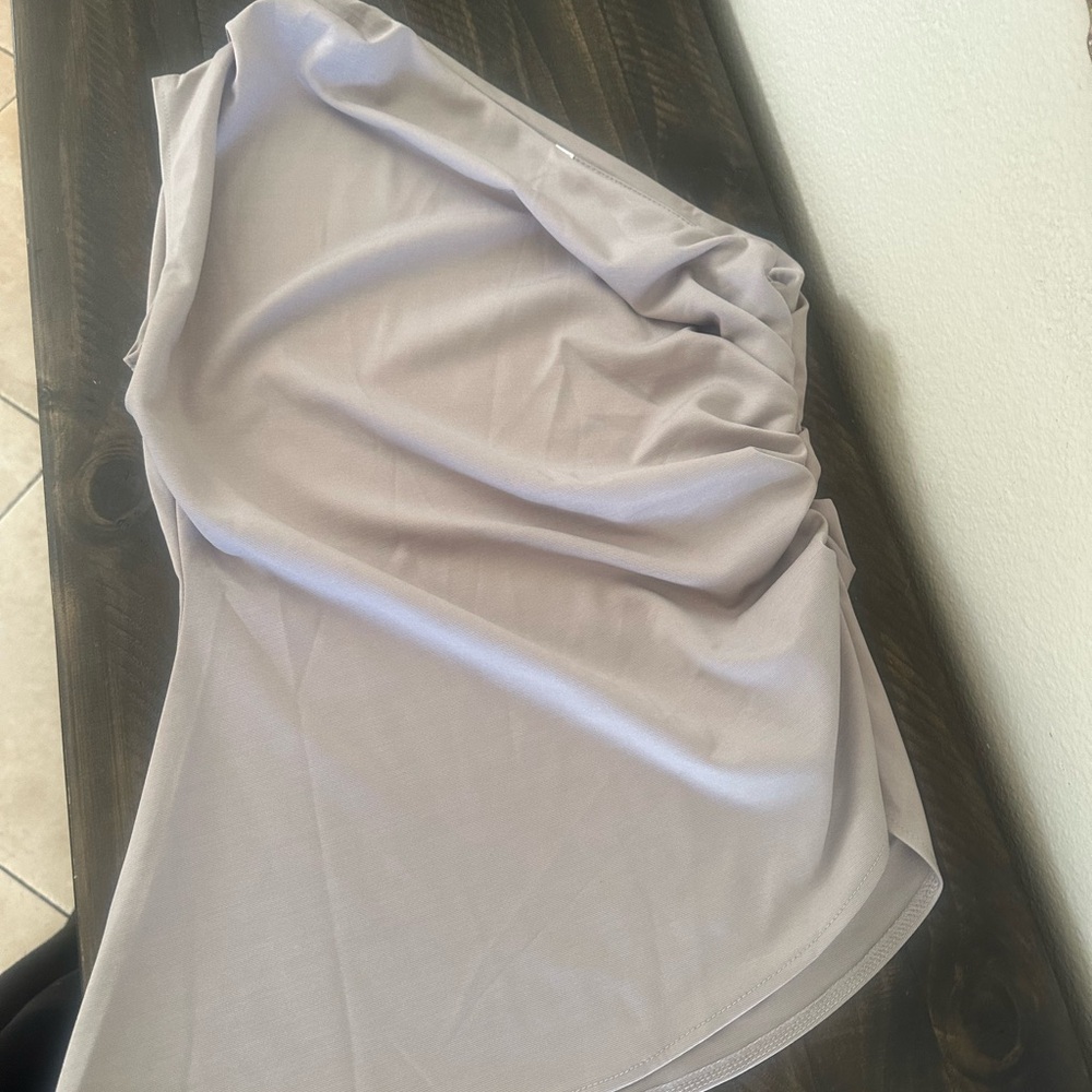 Elegant ruched Gray Women's one shoulder top